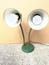 Vintage MCM Mid Century Modern Double Cone Green Brass Goose Neck Desk Task Lamp - £79.11 GBP