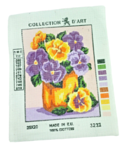 Collection D&#39;Art Purple Yellow Pansies  Vase Painted Needlepoint Canvas ... - $19.27