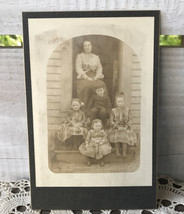 Vintage Cabinet Card Photo Mother with 4 Children 3 Girls + 1 Boy House entryway - £27.56 GBP