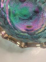 Indiana Carnival Glass Harvest Grape Iridescent Blue 4-Footed Fruit Bowl Vtg image 6