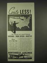 1935 Northwest Airlines Ad - Costs Less - £14.55 GBP