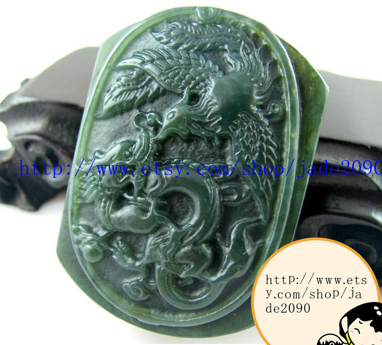 Primary image for Free Shipping - Natural green jadeite jade  Dragon and Phoenix  charm jade Penda