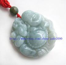 Free shipping Natural white jadeite jade carved buddha charm jade pendant - £23.91 GBP