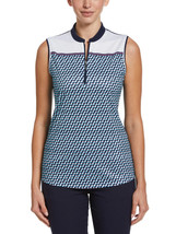 NWT Ladies CALLAWAY Navy Aqua &amp; Pink Sleeveless Golf Shirt Top - size L - £31.96 GBP