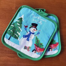 Christmas Kitchen Linen Set 5pc Towels Mitt Pot Holders Snowman Blue Holiday image 3