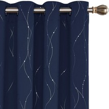 Deconovo Blackout Curtains Grommet Top-Wave Line and Dots, 52x95, Royal, 2 Panel - £15.52 GBP