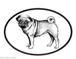 Pug Decal - Dog Breed Oval Vinyl Black &amp; White Window Sticker - £3.19 GBP