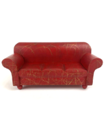 Vintage Strombecker Dollhouse Sofa Couch Red Wood Miniature 6.5&quot; x 2.5&quot; ... - $27.00