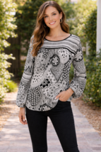 New Loft Women’s Size Small Floral Print Tie Back Black &amp; White Top - $24.99