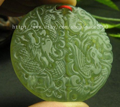 Free Shipping - Amulet auspicious Natural  Green jade jadeite carved dragon and  - $26.00