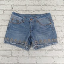 Faded Glory Shorts Women 4 Blue Low Rise Embroidered Stretch Cut Off Boh... - $15.95