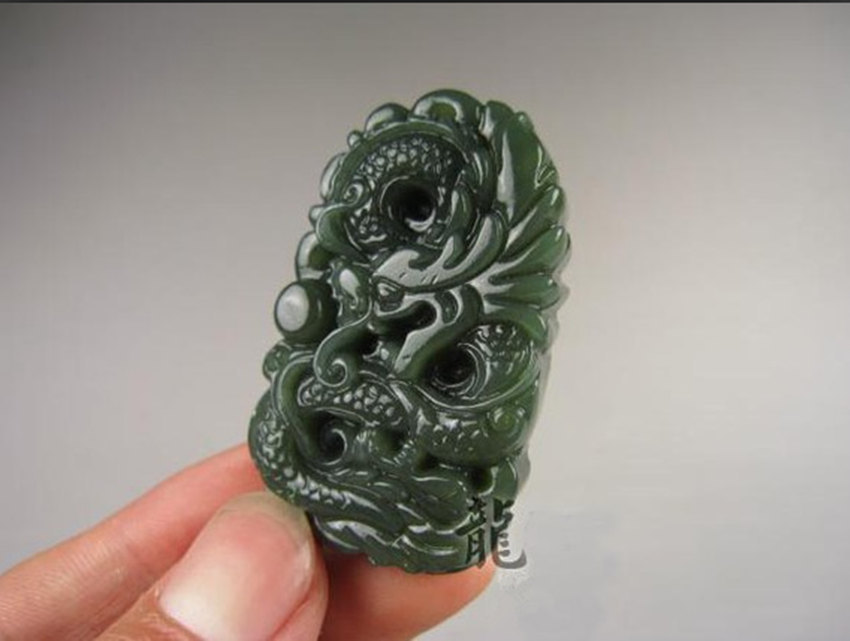 Free Shipping - Amulet auspicious jade Dragon Natural  Green jadeite jade Carved - £15.84 GBP