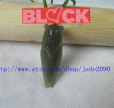 Free shipping - Hand carved  green jadeite jade Cicada , good luck Natural green - £15.71 GBP