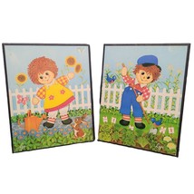 Raggedy Ann Andy Pictures Decorative Wood Wall Hanging Plaque Bundle 2 Vtg Lyn - £20.04 GBP