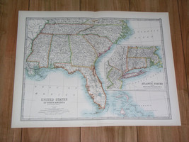 1907 Antique Map Of Southern Usa Florida Georgia North And South Carolina - £16.82 GBP