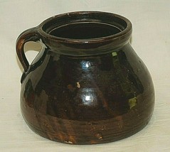 Primitive Stoneware Chocolate Glaze Crock Jug Jar with Handle Antique Fa... - $2,398.77 MXN