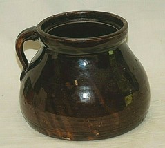 Primitive Stoneware Chocolate Glaze Crock Jug Jar with Handle Antique Farm Decor - £101.09 GBP