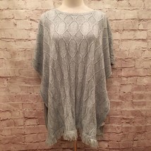 Sonoma Womens L XL Poncho Sweater w/ Side Buttons Fringed Hem Heather Gray NEW - £23.70 GBP
