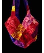 Handmade Quilted Large Tote Bag Rainbow Handcrafted Overnight Beach Yarn... - $65.09