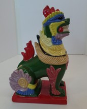 Vintage Brightly Colored Ceramic Asian Lion/ Dragon Statue Apx 11&quot; T 6.5&quot; W &quot;K&quot; - £98.92 GBP