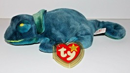 Ty Beanie Baby Rainbow Plush 9in Blue Chameleon Stuffed Animal Retired Tag 1997 - £7.85 GBP