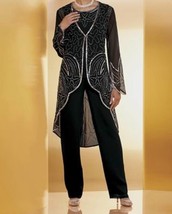 Mother of Bride Groom Women&#39;s Wedding Black 3PC duster pant set suit siz... - £150.71 GBP