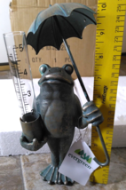 Evergreen Metal Frog Statue w/ Umbrella Glass Rain Gauge Garden Decor NE... - $38.94
