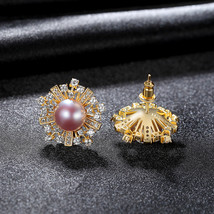 Flower Earrings, Studs, Delicate Micro-Inlaid Zircon, Freshwater Pearls, Lady&#39;s  - £24.49 GBP