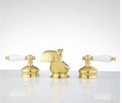 New Polished Brass Shannon Widespread Bathroom Faucet - Porcelain Lever ... - £184.76 GBP