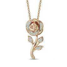 Enchanted 1/10CT Diamond Belle Rose Pendant in 10K Rose Gold Finish Chain 18&#39;&#39; - £72.37 GBP