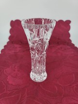 Crystal Glass Small Flower Vase Whirling Star &amp; Crosses Clear 6&quot; Tall  Vintage - £9.55 GBP