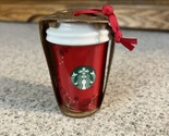 Starbucks 2013 Mini Ceramic Tumbler Cup Ornament Red Holly New In Packag... - $18.04