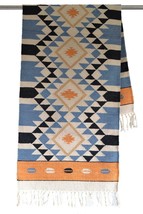 Cotton Kilim Runner Rug Indian 60x270cm 2x9&#39; Kelim Orange Blue Hand Woven Boho - £91.50 GBP
