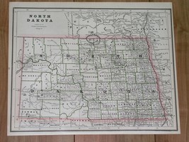 1886 Original Antique Map Of North Dakota / Manitoba Canada / Verso Minnesota - £13.65 GBP