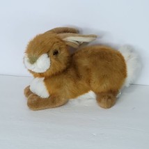 Bunny Brown Rabbit Easter Realistic White Fur  Plush Stuffed Animal 12&quot; L Soft - £19.77 GBP