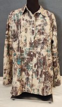 Chicos Sz 2 Womens Sz Large Animal Print Textured Lined Button Front Soft Shirt  - £18.34 GBP