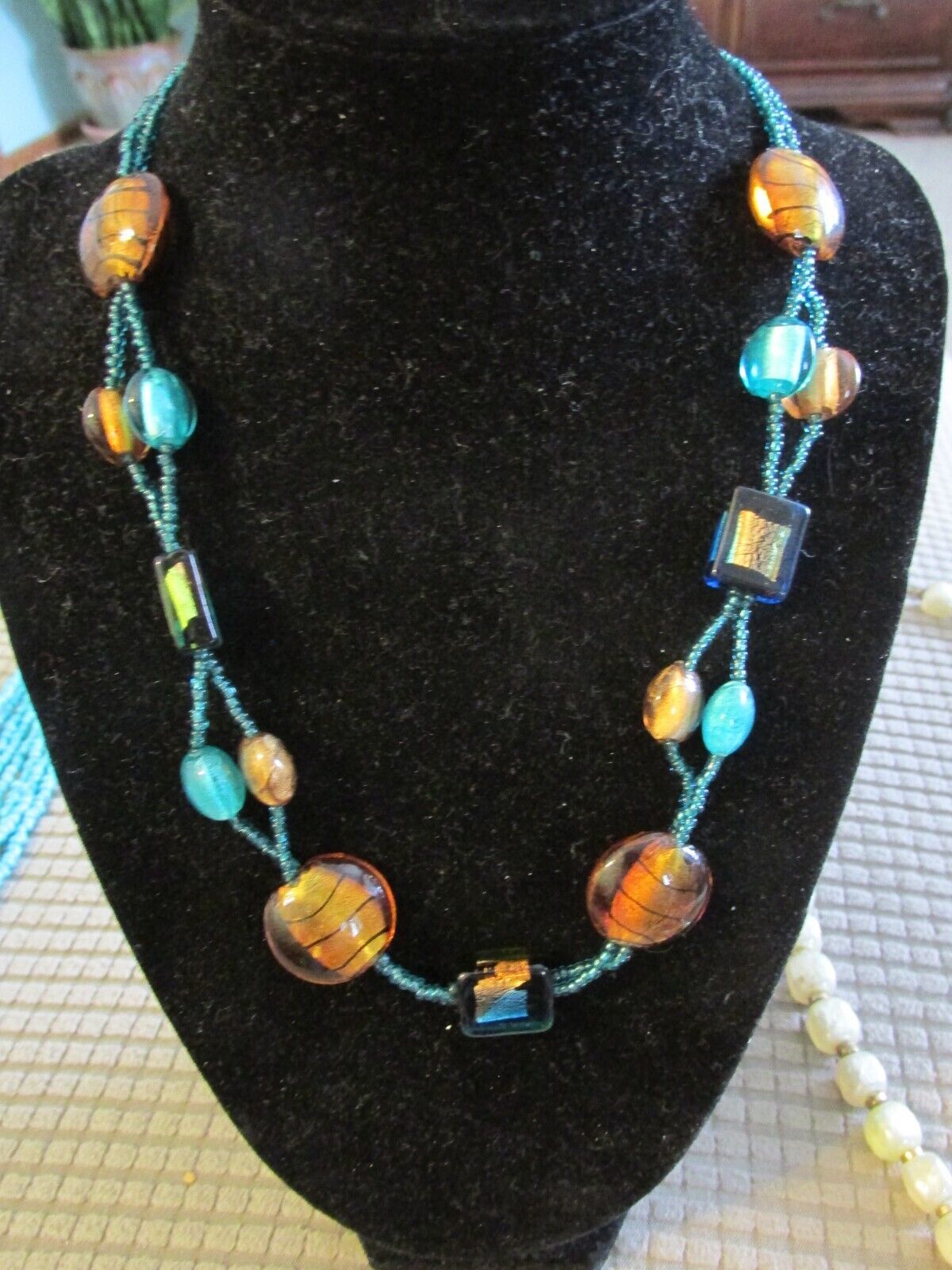 Primary image for ""TURQUOISE & BROWN GLASS BEADS - CHOKER NECKLACE"" - PERFECT FOR SUMMER