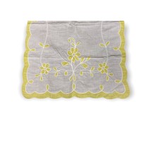VTG White Table Runner Dresser Scarf Embroidered Yellow Flowers 38x13 Scallop - £24.20 GBP