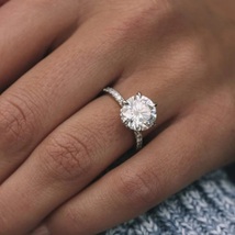14K White Gold 8MM Round Halo Engagement Ring / 2Ct Diamond Wedding Halo Ring - £68.82 GBP
