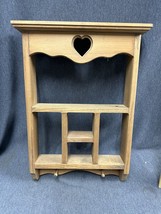 Vintage Wooden Country Farmhouse Wall Display Shelf With Heart Cut Outs 15”x21” - £29.15 GBP