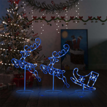 Acrylic Christmas Flying Reindeer&amp;Sleigh 102.4&quot;x8.3&quot;x34.3&quot; Blue - £82.26 GBP