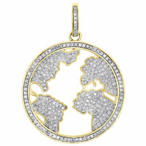3Ct Lab-Created Diamond World Map Pendant Globe Pave Charm 14K Yellow Gold Over - £125.07 GBP