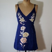 O&#39;Neill Wrap Dress Size M Cover Up Blue Lined Floral Cotton Spaghetti Strap - £18.01 GBP