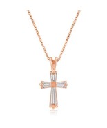 Rose Gold Plated Brass Baguette Cubic Zirconia 1.02&quot; Cross Pendant Necklace - $30.00