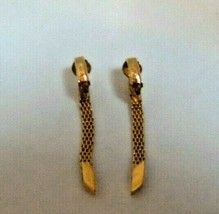Vintage Signed Crown Trifari Gold-tone Dangle Clip On Earrings 1.5&quot; Long - £27.61 GBP