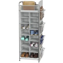 Shoe Stand Tower Rack W/ Side Hanging Bag 20-Pair, Grey - £58.04 GBP