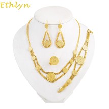 Ethlyn Coin Necklace Set Gold Color Antique Coin Earrings+Bracelet+Rings+necklac - £22.21 GBP