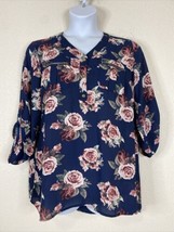 Justify Womens Plus Size 1X Blue Floral Zippered Pocket Blouse Roll Tab ... - $9.23