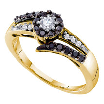 14k Yellow Gold Womens Round Black Color Enhanced Diamond Solitaire Ring 1/2 - £478.01 GBP