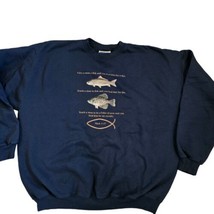 Retro Mens XL Bible Scripture Fisher Of Men Crewneck Sweatshirt Navy Blu... - £38.79 GBP